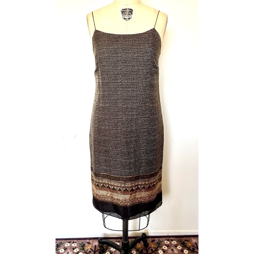 Ann Taylor Womens 100% Silk  Spaghetti Straps Dress Size 8 Brown Office Cocktail